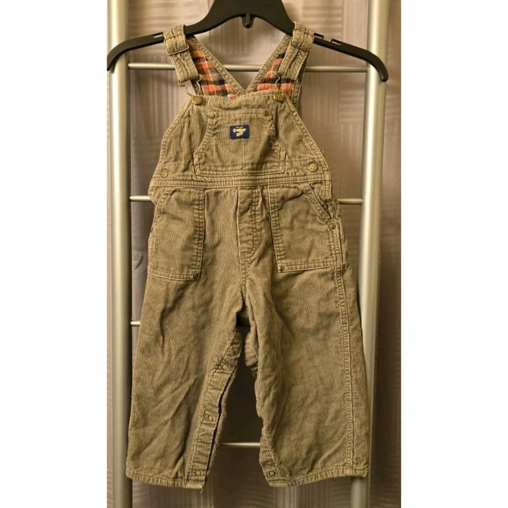 Vintage‎ OshKosh B'Gosh Vestbak Flannel Lined Green Corduroy Bib Overalls Kids